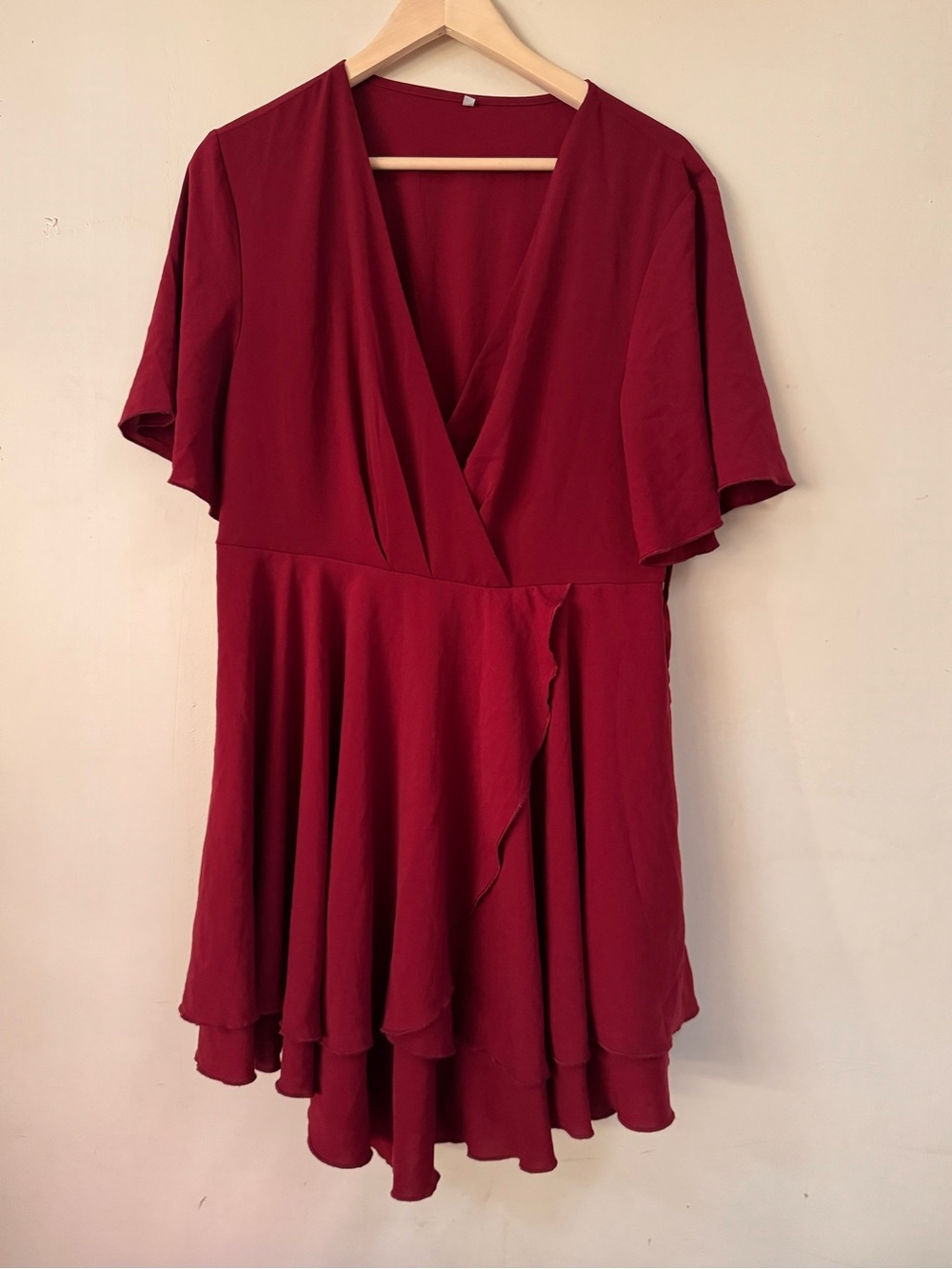 Deep Red V-Neck Wrap Mini Dress